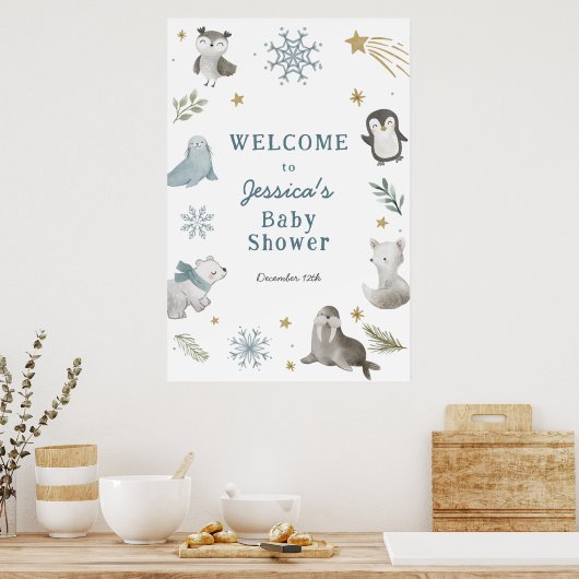 Schattig Winter Arctic Animals Baby shower Welkom Poster (Keuken)