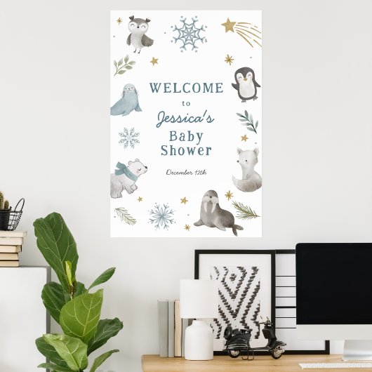 Schattig Winter Arctic Animals Baby shower Welkom Poster (Thuiskantoor)
