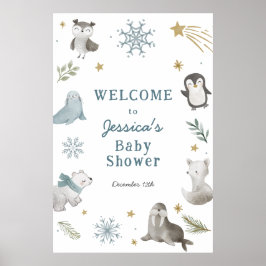 Schattig Winter Arctic Animals Baby shower Welkom Poster