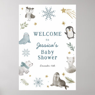 Schattig Winter Arctic Animals Baby shower Welkom Poster