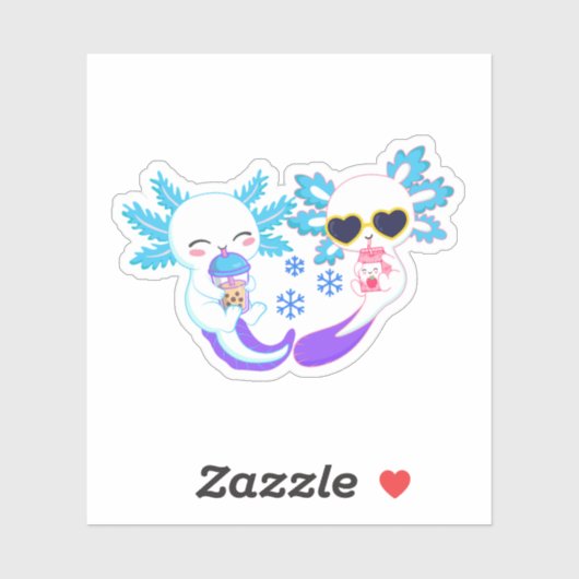 Schattig Winter Axolotl Koppel Sticker (Vel)