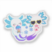 Schattig Winter Axolotl Koppel Sticker (Voorkant)