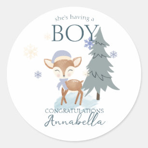 Schattig Winter Baby Herten Jongen Ree Ronde Sticker