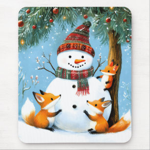 Schattig winter bos sneeuwman vossen muismat