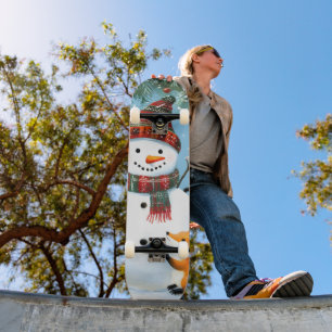 Schattig winter bos sneeuwman vossen persoonlijk skateboard