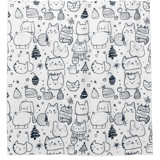 Schattig winter kerst doodle patroon (1) douchegordijn (Voorkant)