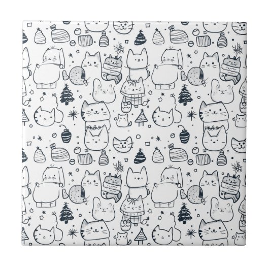Schattig winter kerst doodle patroon (1) tegeltje (Voorkant)