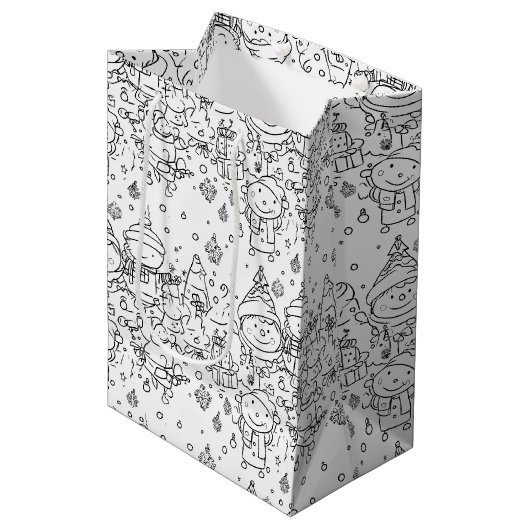 Schattig winter kerst doodle patroon (2) medium cadeauzakje (Voorkant Gekanteld)