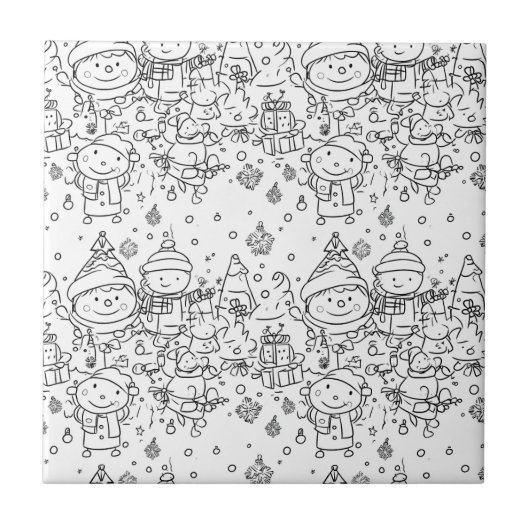 Schattig winter kerst doodle patroon (2) tegeltje (Voorkant)
