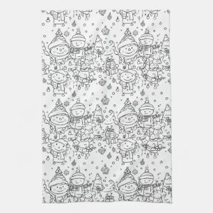 Schattig winter kerst doodle patroon (2) theedoek