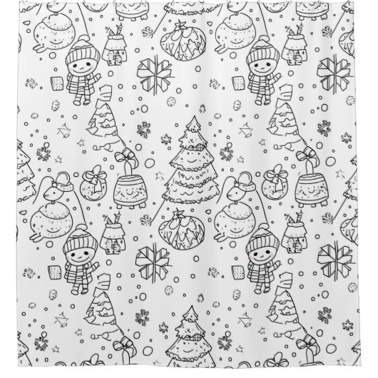 Schattig winter kerst doodle patroon (3) douchegordijn (Voorkant)