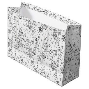 Schattig winter kerst doodle patroon (3) groot cadeauzakje