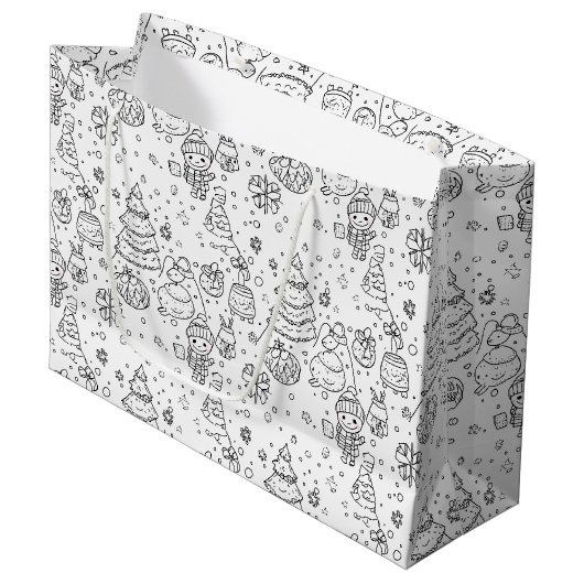 Schattig winter kerst doodle patroon (3) groot cadeauzakje (Voorkant Gekanteld)