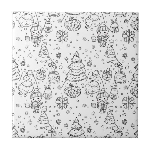 Schattig winter kerst doodle patroon (3) tegeltje (Voorkant)