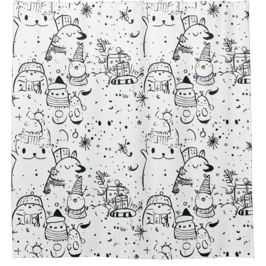 Schattig winter kerst doodle patroon (4) douchegordijn (Voorkant)