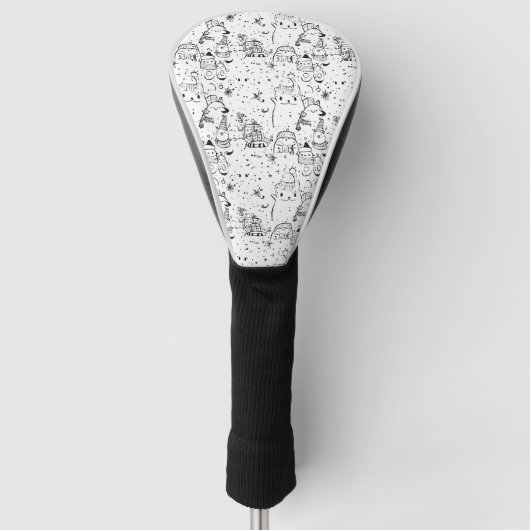 Schattig winter kerst doodle patroon (4) golfheadcover (Voorkant)