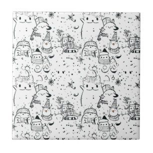 Schattig winter kerst doodle patroon (4) tegeltje