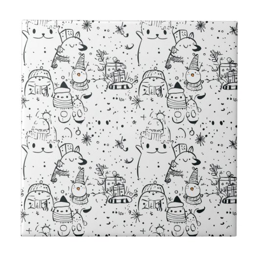 Schattig winter kerst doodle patroon (4) tegeltje (Voorkant)