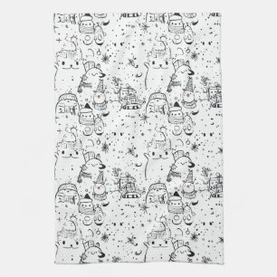 Schattig winter kerst doodle patroon (4) theedoek