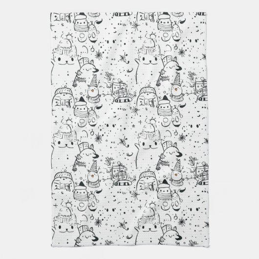 Schattig winter kerst doodle patroon (4) theedoek (Verticaal)