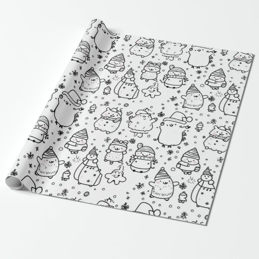 Schattig winter kerst doodle patroon (5) cadeaupapier (Uitgerold)