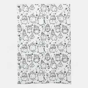Schattig winter kerst doodle patroon (5) theedoek