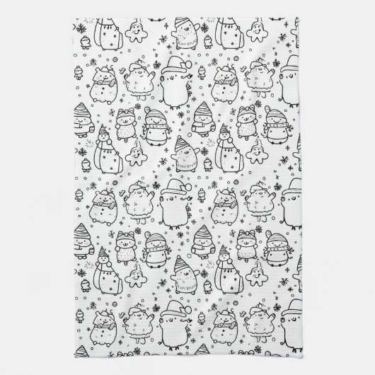Schattig winter kerst doodle patroon (5) theedoek (Verticaal)