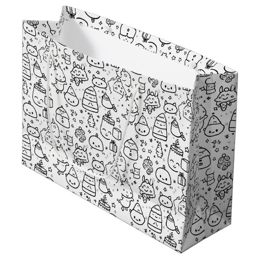 Schattig winter kerst doodle patroon (6) groot cadeauzakje (Voorkant Gekanteld)