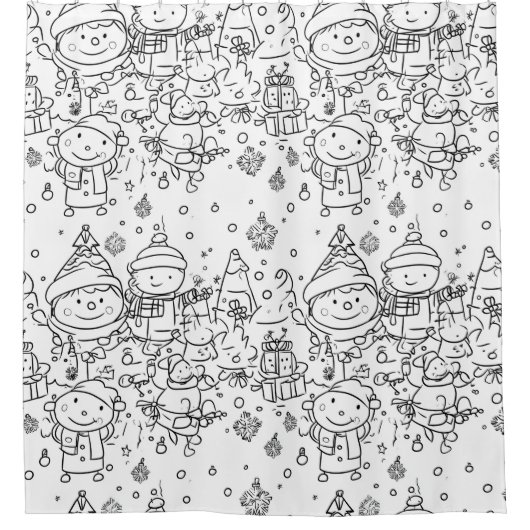 Schattig winter Kerst doodlepatroon (2) Douchegordijn (Voorkant)