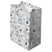 Schattig winter kerstdoodlepatroon (1) medium cadeauzakje (Achterkant Gekanteld)