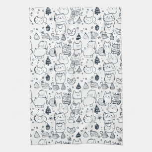 Schattig winter kerstdoodlepatroon (1) theedoek