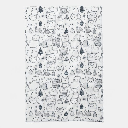 Schattig winter kerstdoodlepatroon (1) theedoek (Verticaal)