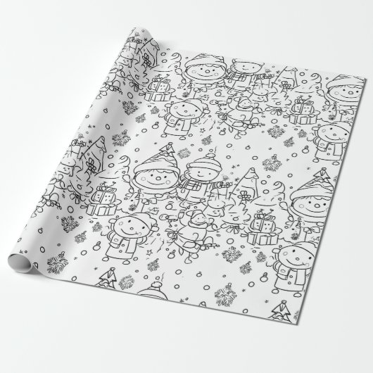 Schattig winter kerstdoodlepatroon (2) cadeaupapier (Uitgerold)