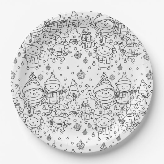 Schattig winter kerstdoodlepatroon (2) papieren bordje (Voorkant)