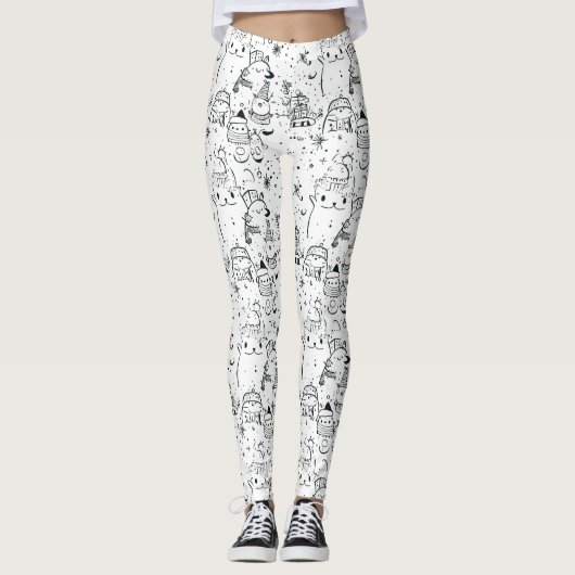 Schattig winter kerstdoodlepatroon (4) leggings (Voorkant)