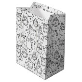 Schattig winter kerstdoodlepatroon (5) medium cadeauzakje (Achterkant Gekanteld)
