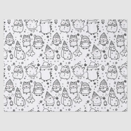 Schattig winter kerstdoodlepatroon (5) tissuepapier (Voorkant)