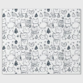 Schattig winter Kerstmis Doodlepatroon (1) Cadeaupapier (Vlak)