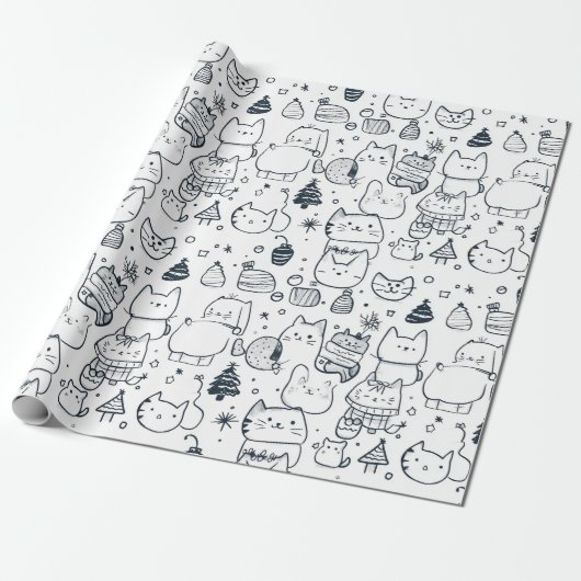 Schattig winter Kerstmis Doodlepatroon (1) Cadeaupapier (Uitgerold)