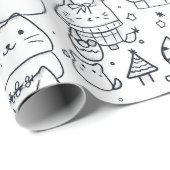 Schattig winter Kerstmis Doodlepatroon (1) Cadeaupapier (Rol Hoek)