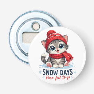 Schattig Winter Kitten Sneeuwdagen Button Flesopener
