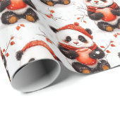 Schattig Winter Panda Pattern met Gezellige Rode B Cadeaupapier (Rol Hoek)