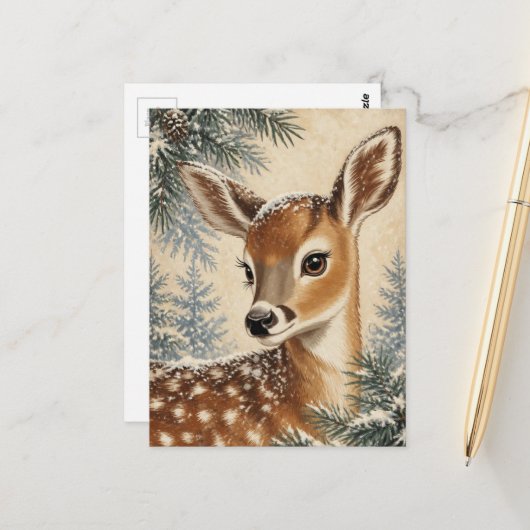 Schattig Winter Ree Briefkaart (Voorkant / Achterkant in situ)