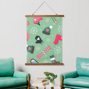 Schattig winter vakantie sportpatroon hangend wandkleed