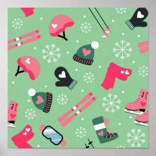 Schattig winter vakantie sportpatroon poster