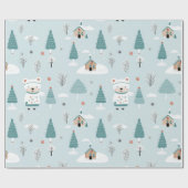 Schattig Winter Woodland Beer Kerst Cadeaupapier (Vlak)