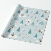 Schattig Winter Woodland Beer Kerst Cadeaupapier (Uitgerold)