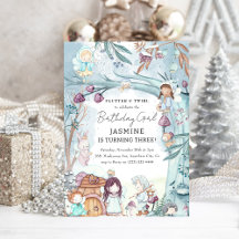 Schattig Winter Woud Fee Kerstmeisje Verjaardag