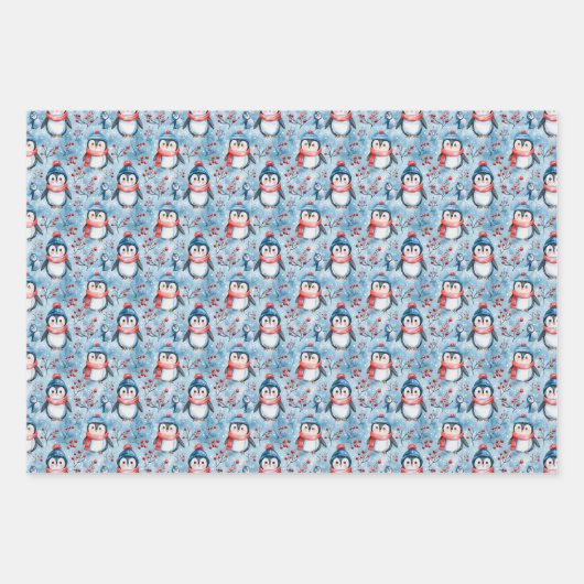 Schattig winterpinguïnpatroon met gezellige Petten Inpakpapier Vel (Voorkant 2)