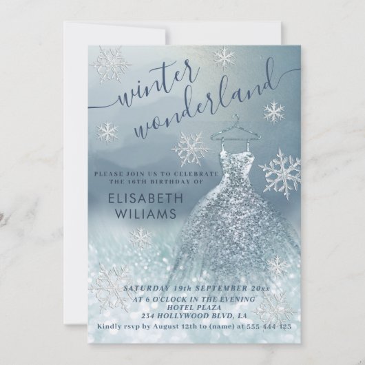 Schattig winterwonderland glitter blauw zoet 16 kaart (Voorkant)